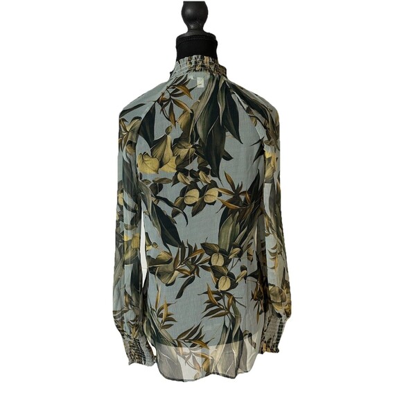 GUESS Sheer Floral Blouse Women Long Sleeve Smocked Cuffs Boho Peasant Top Sz XS - Picture 5 of 8